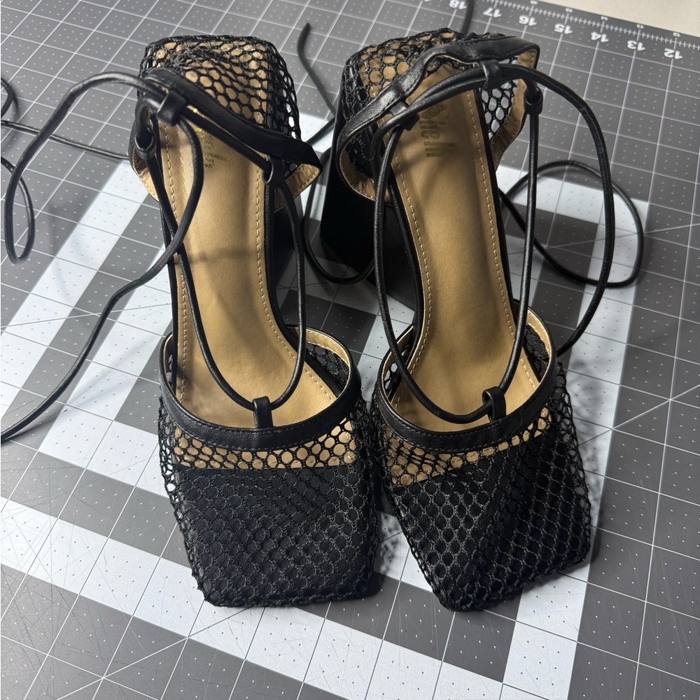 SHEIN Black Mesh Lace-Up Heels
